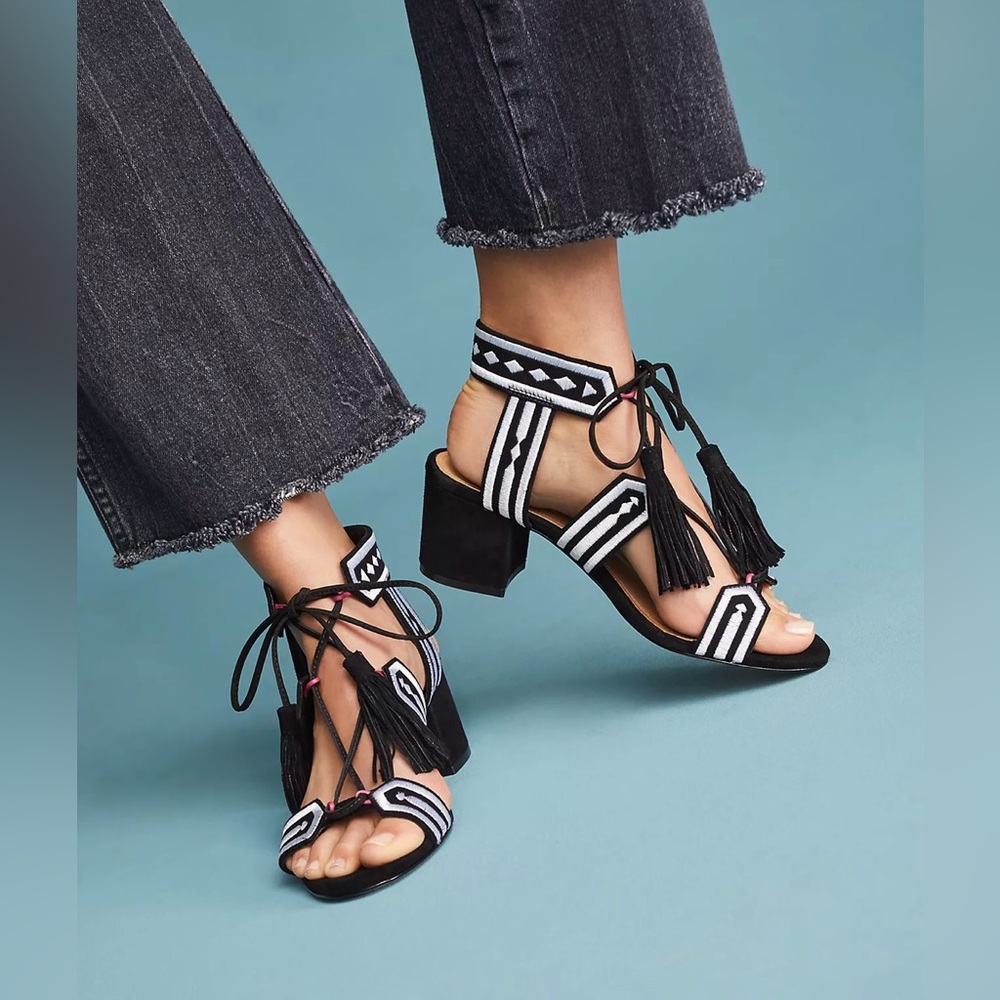 SCHUTZ Leissel Anthropologie tie on Black and White Heeled Sandals